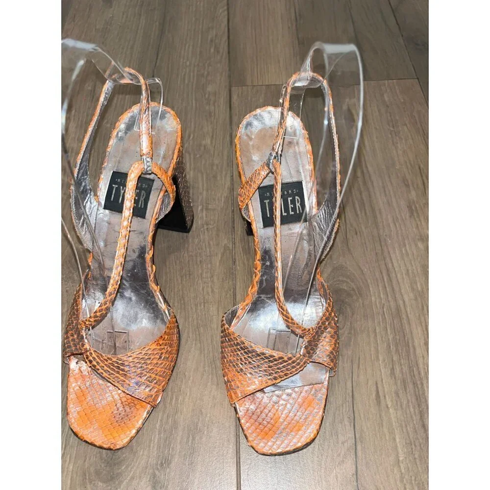 Vintage Richard Tyler  Snakeskin Leather Strappy Heels Womens size 6.5 Y2K